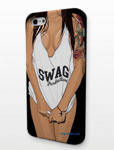 Пластиковая накладка для Apple iPhone 5, дизайн девушка в майке Swag ( черный )