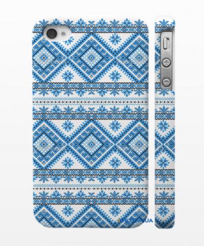 Оригинальный чехол "Вышиванка" для iPhonе 4, 4S синий цвет
