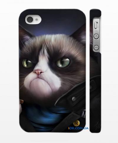 Стильный чехол с дизайнерским рисунком на iPhonе 4, 4S Серьезный кот