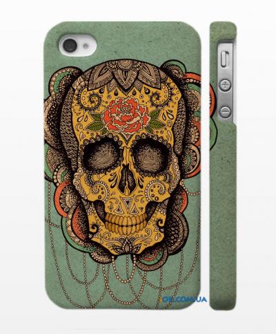 Авторский чехол - накладка для iPhone 4, 4S  татуированный череп